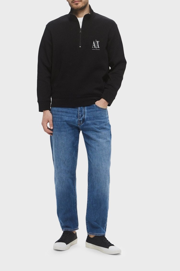 Armani Exchange Streç Pamuklu Regular Fit Dik Yaka Erkek Sweat XM000370 AF10818 UC001 SİYAH - Armani Exchange (1)