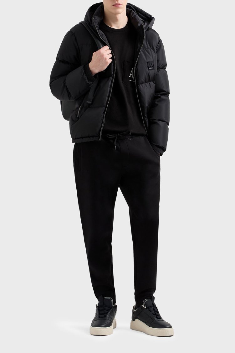 Armani Exchange Streç Pamuklu Regular Fit Normal Bel Ribanalı Paça Jogger Erkek Pantolon XM000373 AF10818 UC001 SİYAH - Armani Exchange