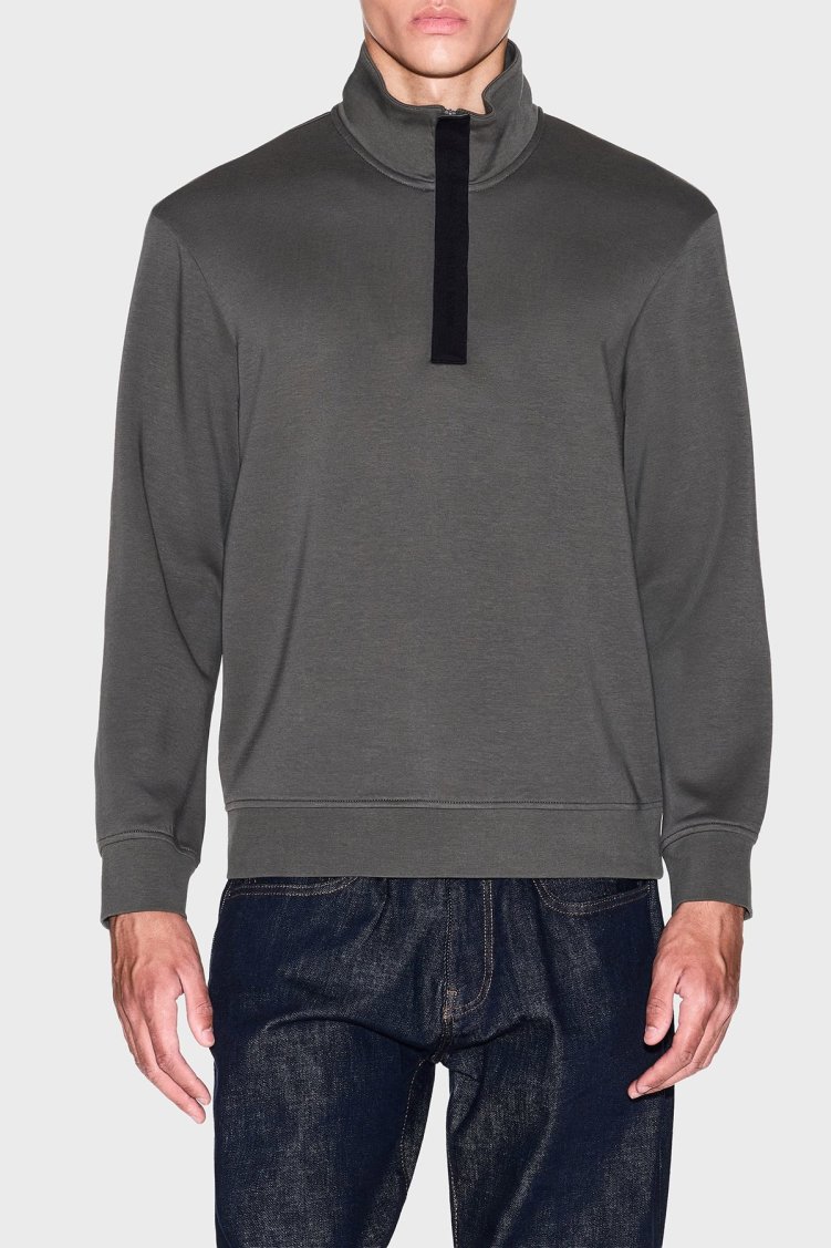 Armani Exchange Streç Pamuklu Regular Fit Yarım Fermuarlı Dik Yaka Erkek Sweat XM001295 AF10818 U8144 AÇIK YEŞİL - Armani Exchange
