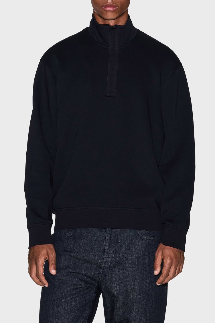 Armani Exchange Streç Pamuklu Regular Fit Yarım Fermuarlı Dik Yaka Erkek Sweat XM001295 AF10818 UC001 SİYAH - Armani Exchange