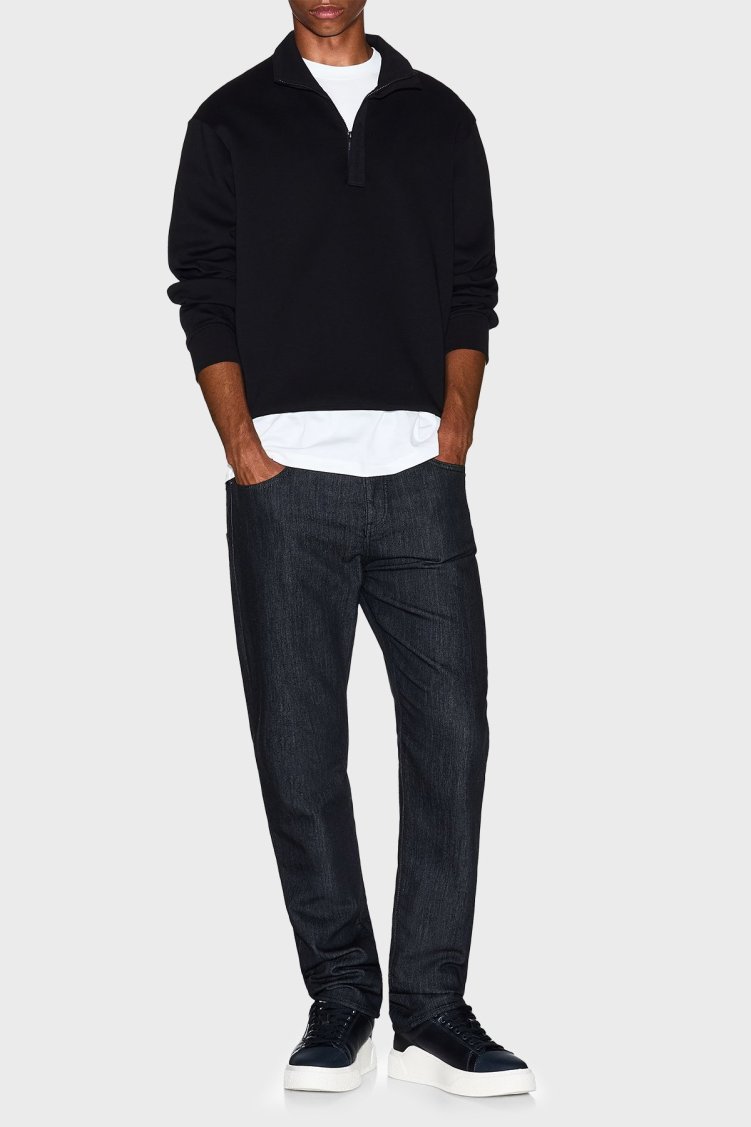 Armani Exchange Streç Pamuklu Regular Fit Yarım Fermuarlı Dik Yaka Erkek Sweat XM001295 AF10818 UC001 SİYAH - Armani Exchange (1)
