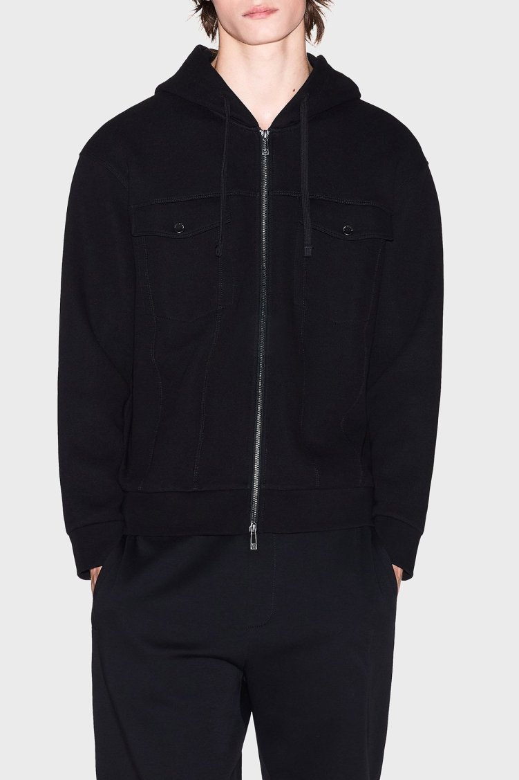 Armani Exchange Streç Pamuklu Relaxed Fit Kapüşonlu Erkek Sweat XM000967 AF16222 UC001 SİYAH - Armani Exchange