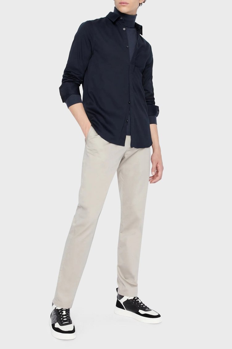 Armani Exchange Streç Pamuklu Slim Fit Erkek Gömlek 8NZCBD ZN10Z 1510 Lacivert - Armani Exchange (1)