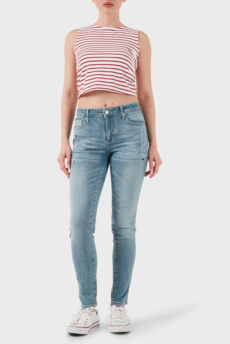 Armani Exchange Streç Pamuklu Slim Fit Normal Bel Dar Paça Jeans Bayan Kot Pantolon XW000123 AF12864 MB003 MAVİ - Armani Exchange