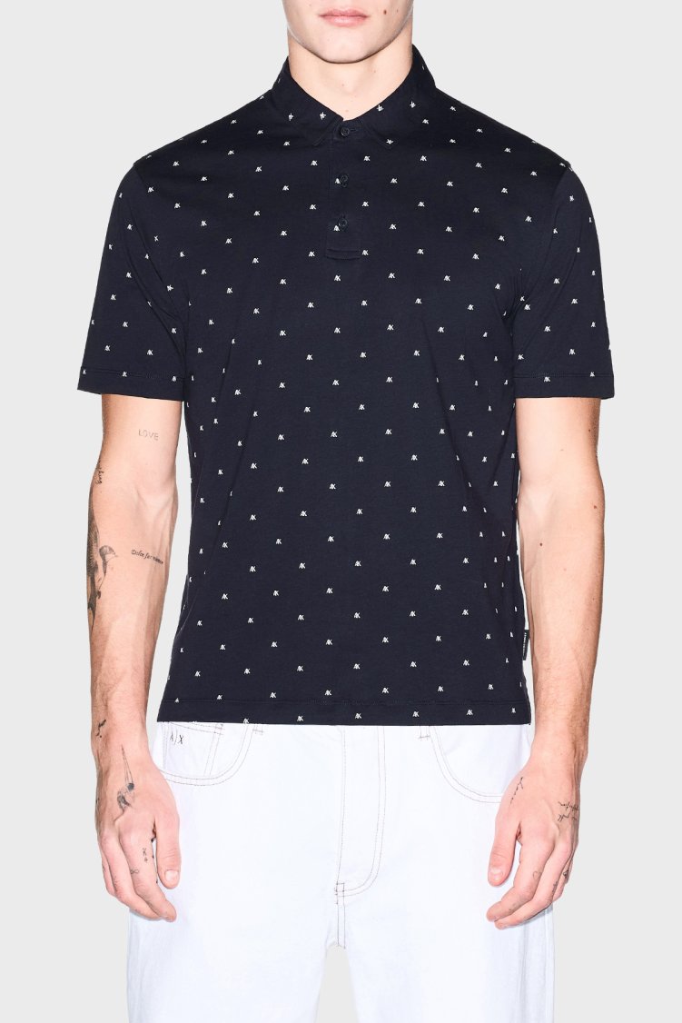 Armani Exchange Tamamı Logolu Pamuklu Regular Fit Düğmeli Erkek Polo XM000735 AF10356 FB434 LACİVERT - Armani Exchange