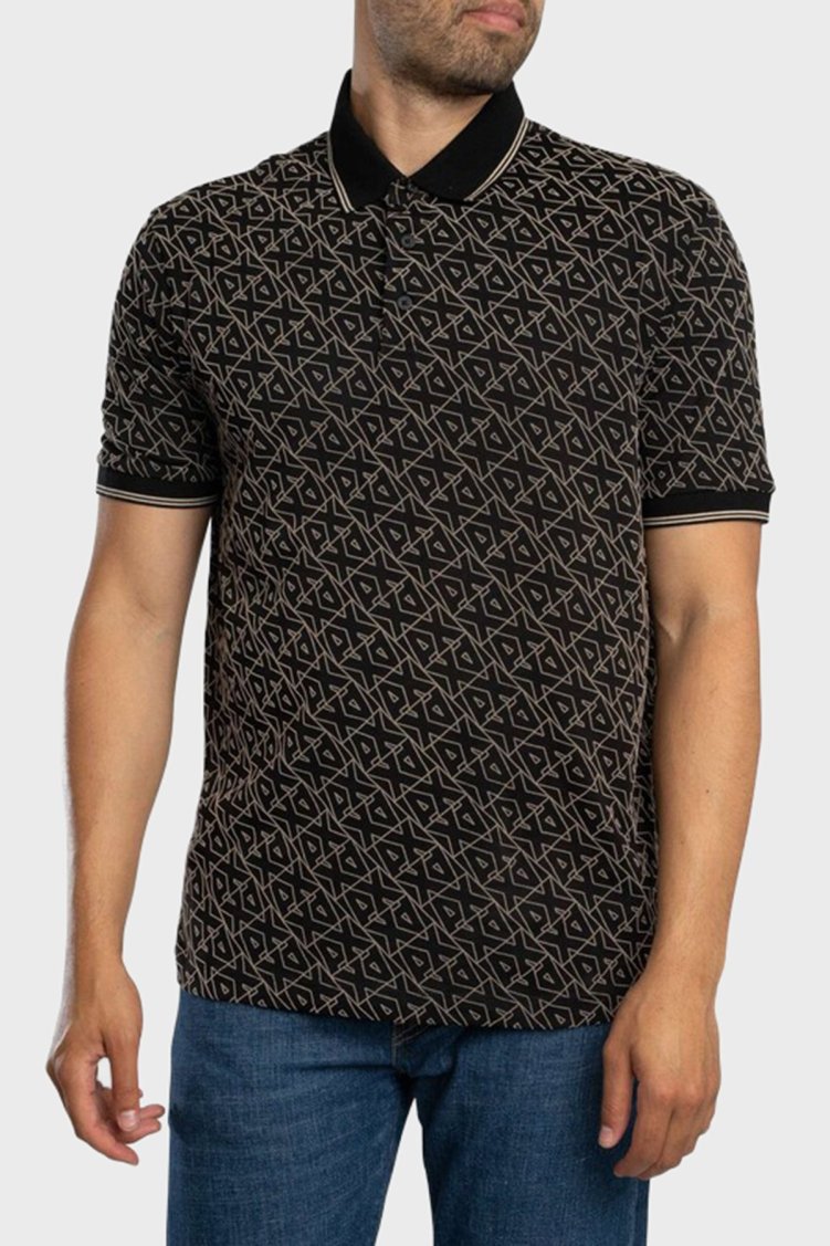 Armani Exchange Tamamı Logolu Pamuklu Regular Fit Düğmeli Erkek Polo Yaka T Shirt XM001883 AF10356 FC196 SİYAH - Armani Exchange