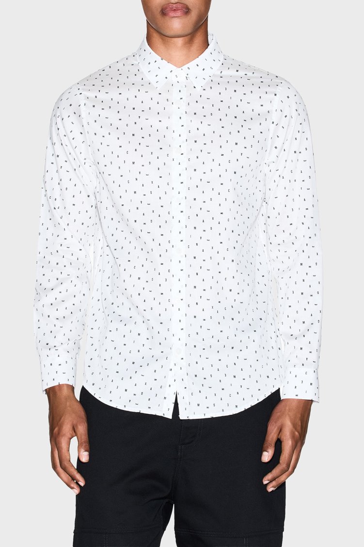 Armani Exchange Tamamı Logolu Pamuklu Regular Fit Uzun Kollu Erkek Gömlek XM001942 AF19194 F0027 BEYAZ - Armani Exchange