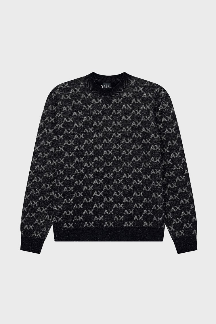 Armani Exchange Tamamı Logolu Regular Fit Bisiklet Yaka Erkek Kazak XM002992 AF16916 FC356 Siyah - Armani Exchange