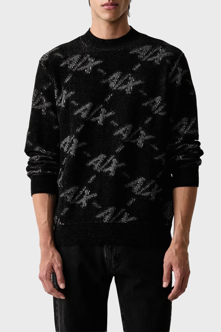 Armani Exchange Tamamı Logolu Regular Fit Bisiklet Yaka Erkek Kazak XM002992 AF16916 FC357 Siyah - Armani Exchange