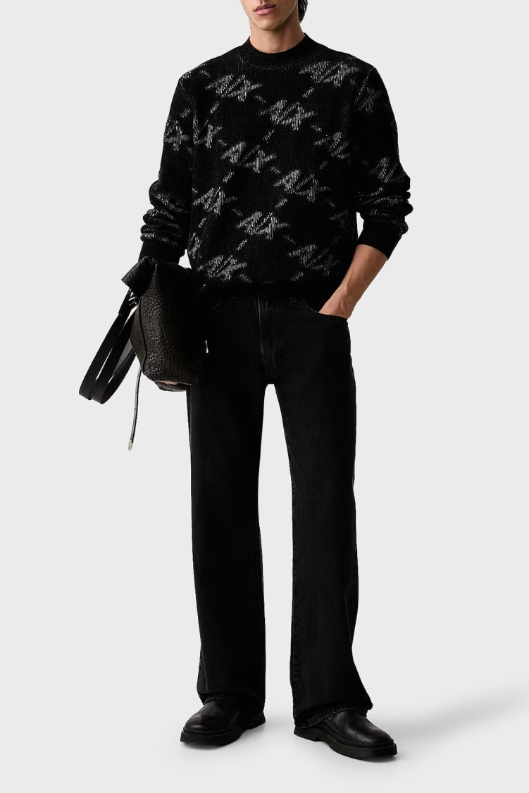 Armani Exchange Tamamı Logolu Regular Fit Bisiklet Yaka Erkek Kazak XM002992 AF16916 FC357 Siyah - Armani Exchange (1)