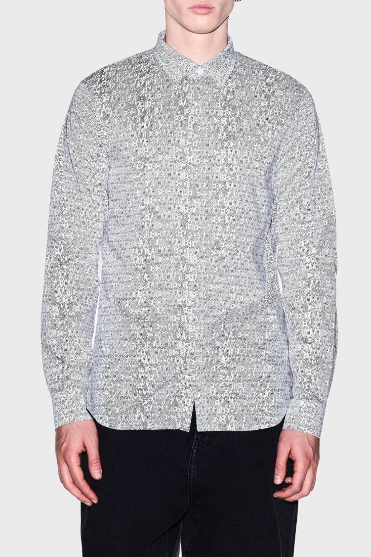 Armani Exchange Tamamı Logolu Slim Fit Uzun Kollu Erkek Gömlek XM000625 AF13184 F0219 Kırık beyaz - Armani Exchange