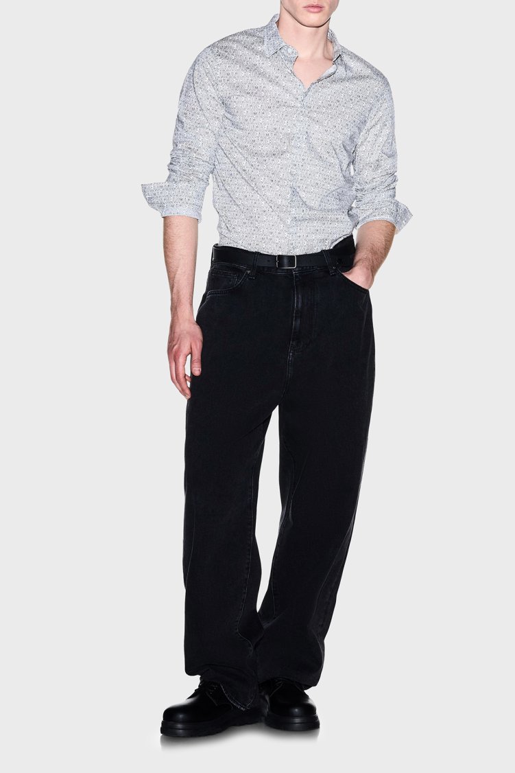 Armani Exchange Tamamı Logolu Slim Fit Uzun Kollu Erkek Gömlek XM000625 AF13184 F0219 Kırık beyaz - Armani Exchange (1)