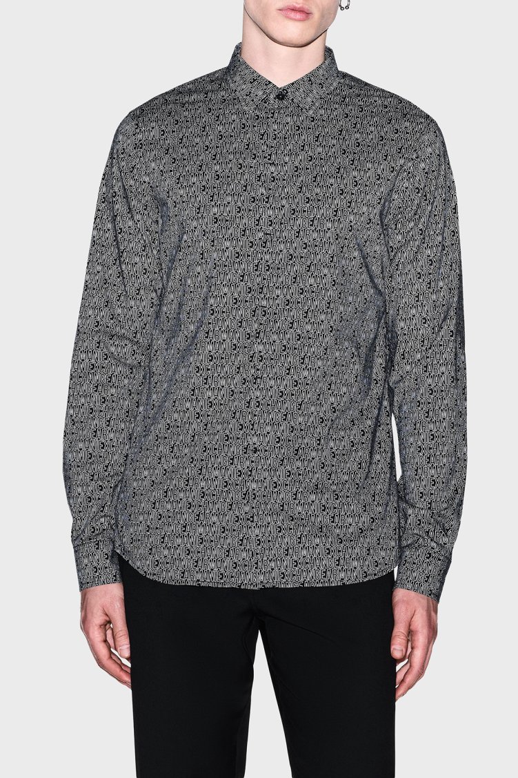 Armani Exchange Tamamı Logolu Slim Fit Uzun Kollu Erkek Gömlek XM000625 AF13184 FC342 Siyah - Armani Exchange