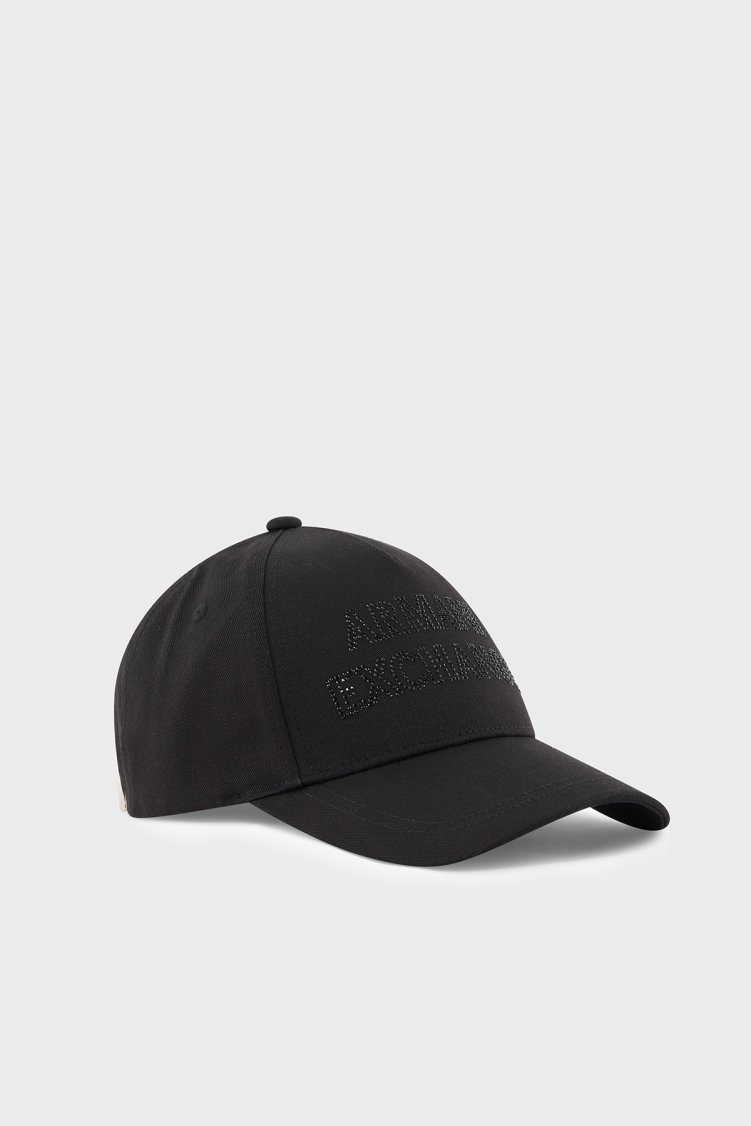 Armani Exchange Taşlı Logo Detaylı % 100 Pamuk Bayan Şapka XW002847 AF15502 UC001 SİYAH - Armani Exchange