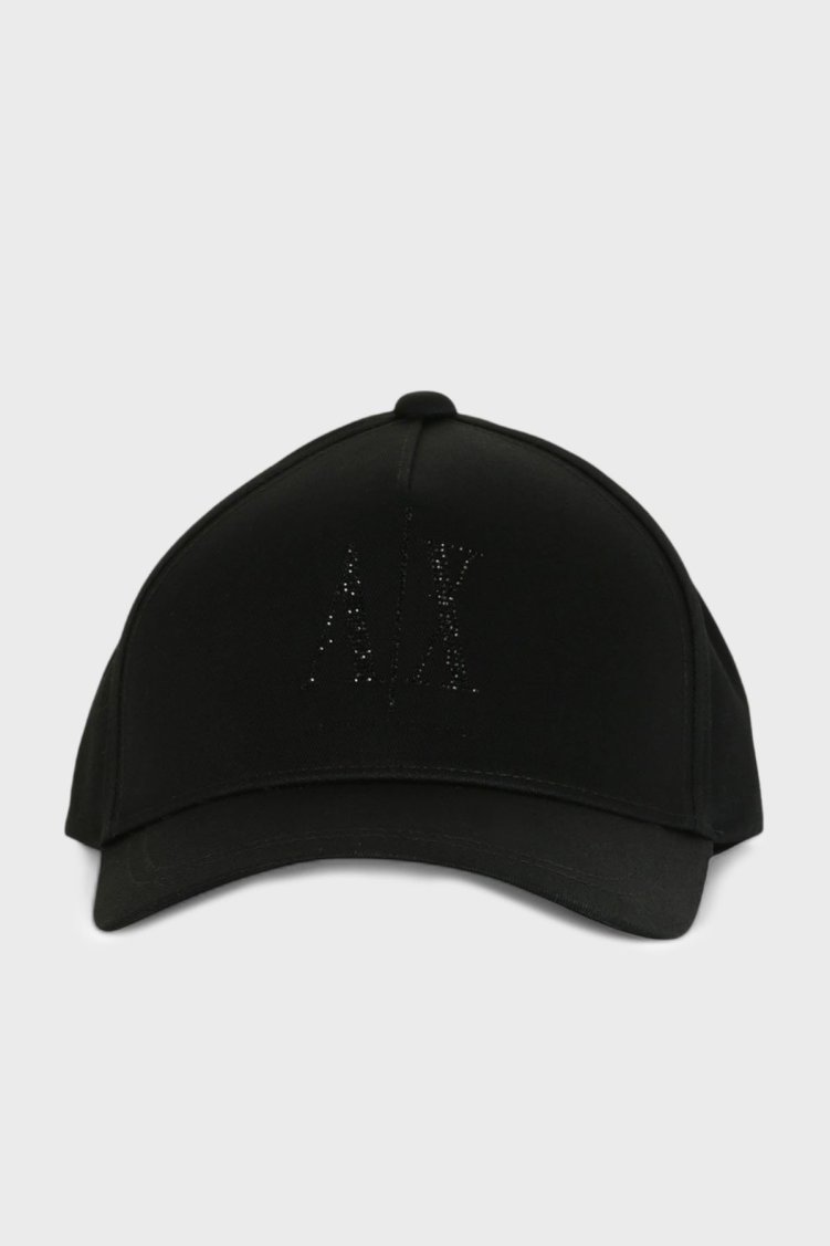 Armani Exchange Taşlı Logolu % 100 Pamuk Bayan Şapka XW000957 AF13846 UC001 SİYAH - Armani Exchange