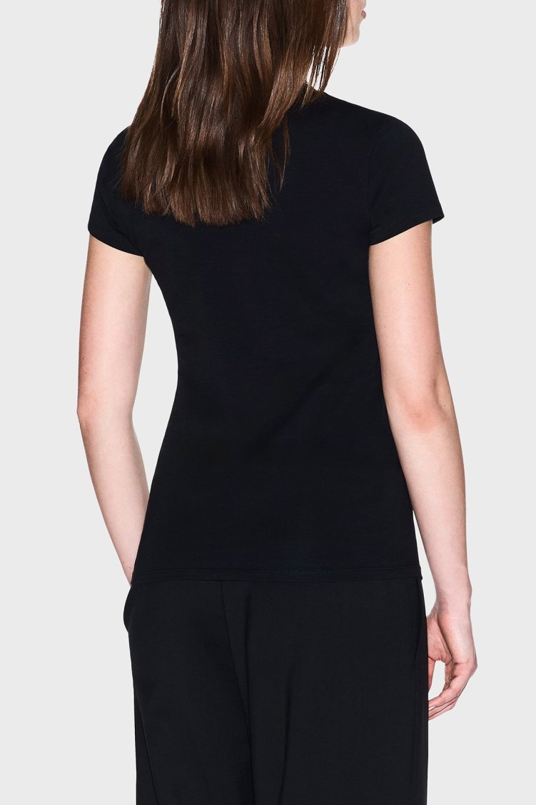 Armani Exchange Taşlı Logolu % 100 Pamuk Slim Bit Bisiklet Yaka Bayan T Shirt XW001349 AF17173 UC001 SİYAH - Armani Exchange (1)
