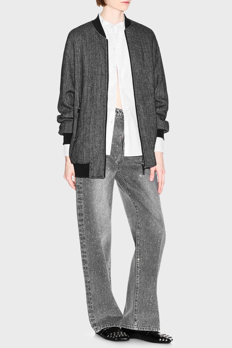 Armani Exchange Taşlı Relaxed Fit Yüksek Bel Bol Paça Jeans Kadın Kot Pantolon XW000100 AF25772 M8088 Gri - Armani Exchange