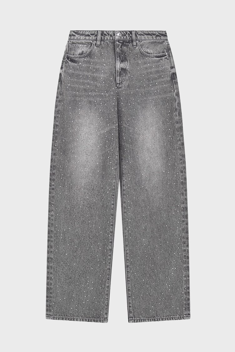 Armani Exchange Taşlı Relaxed Fit Yüksek Bel Bol Paça Jeans Kadın Kot Pantolon XW000100 AF25772 M8088 Gri - Armani Exchange (1)