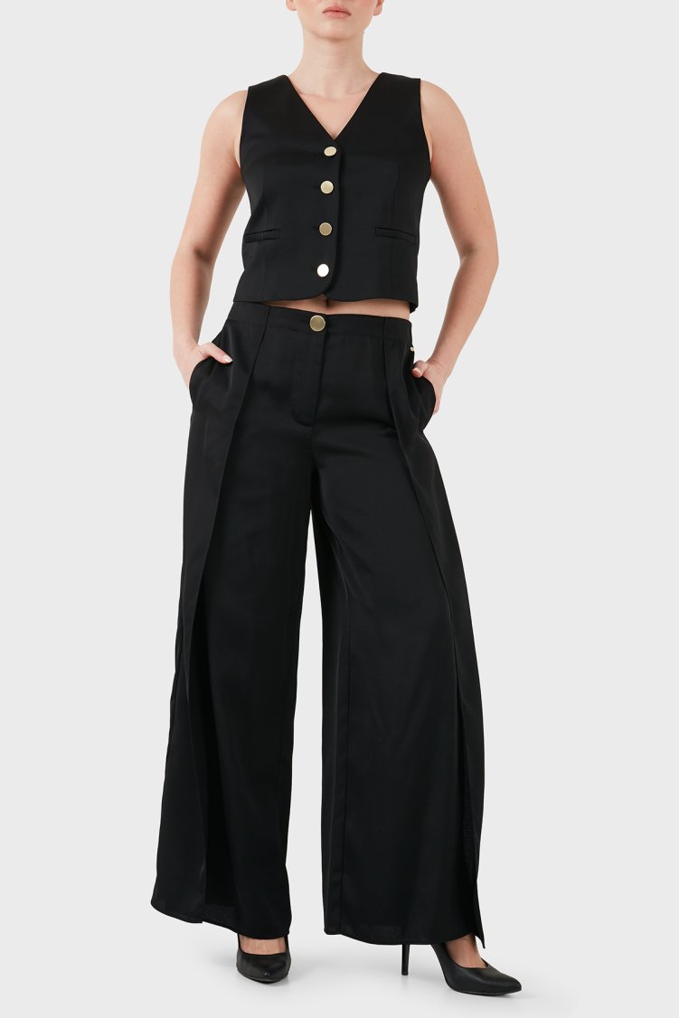 Armani Exchange Yırtmaç Detaylı Regular Fit Geniş Paça Kadın Pantolon XW001955 AF21553 UC001 SİYAH - Armani Exchange (1)