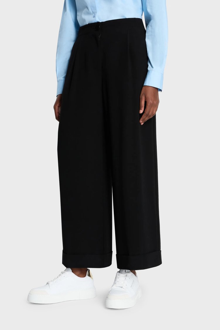Armani Exchange Yüksek Bel Relaxed Fit Geniş Paça Kadın Pantolon 3DYP31 YN1QZ 1200 Siyah - Armani Exchange
