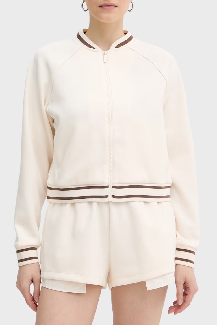 Armani Exchange Yumuşak Dokulu Kolej Yaka Fermuarlı Kadın Sweat XW002071 AF10804 U1003 Ekru - Armani Exchange