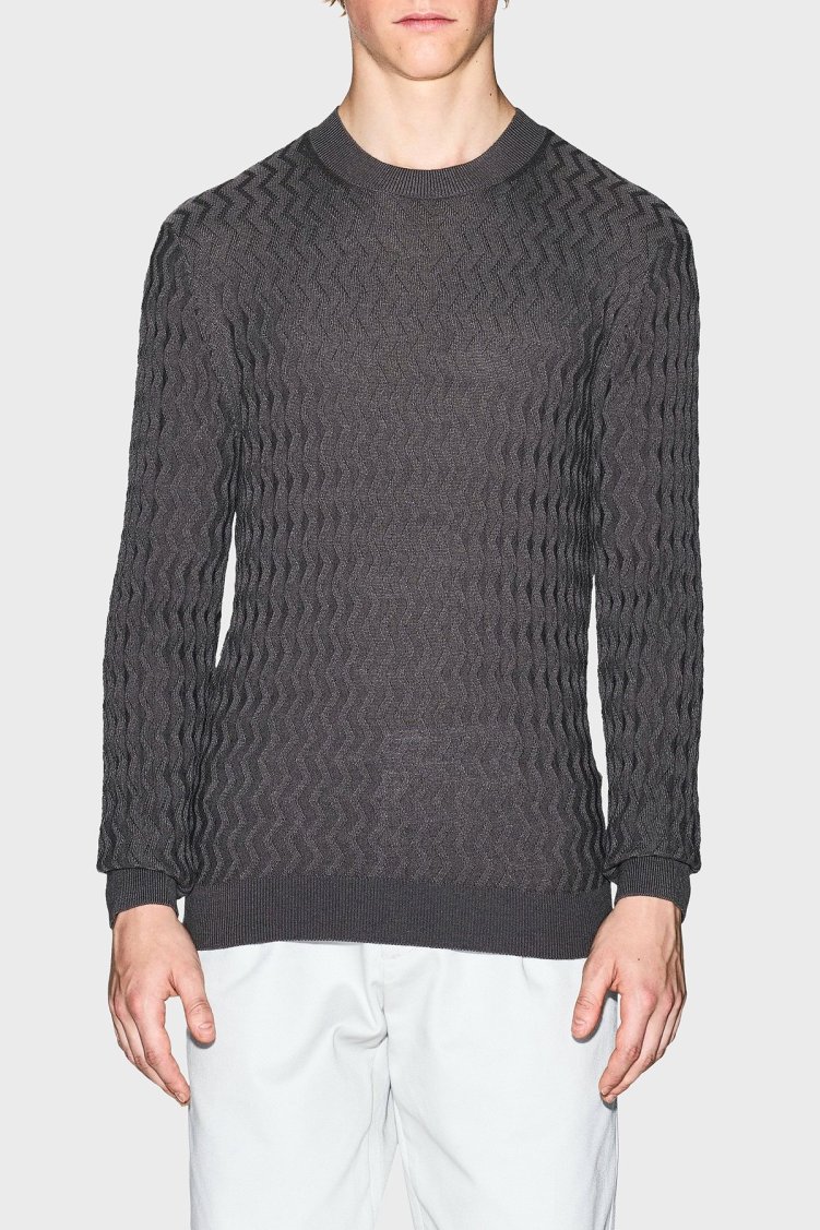 Armani Exchange Yün Karışımlı Regular Fit Bisiklet Yaka Dalgalı Dokuma Erkek Kazak XM001560 AF11982 F8034 GRİ - Armani Exchange