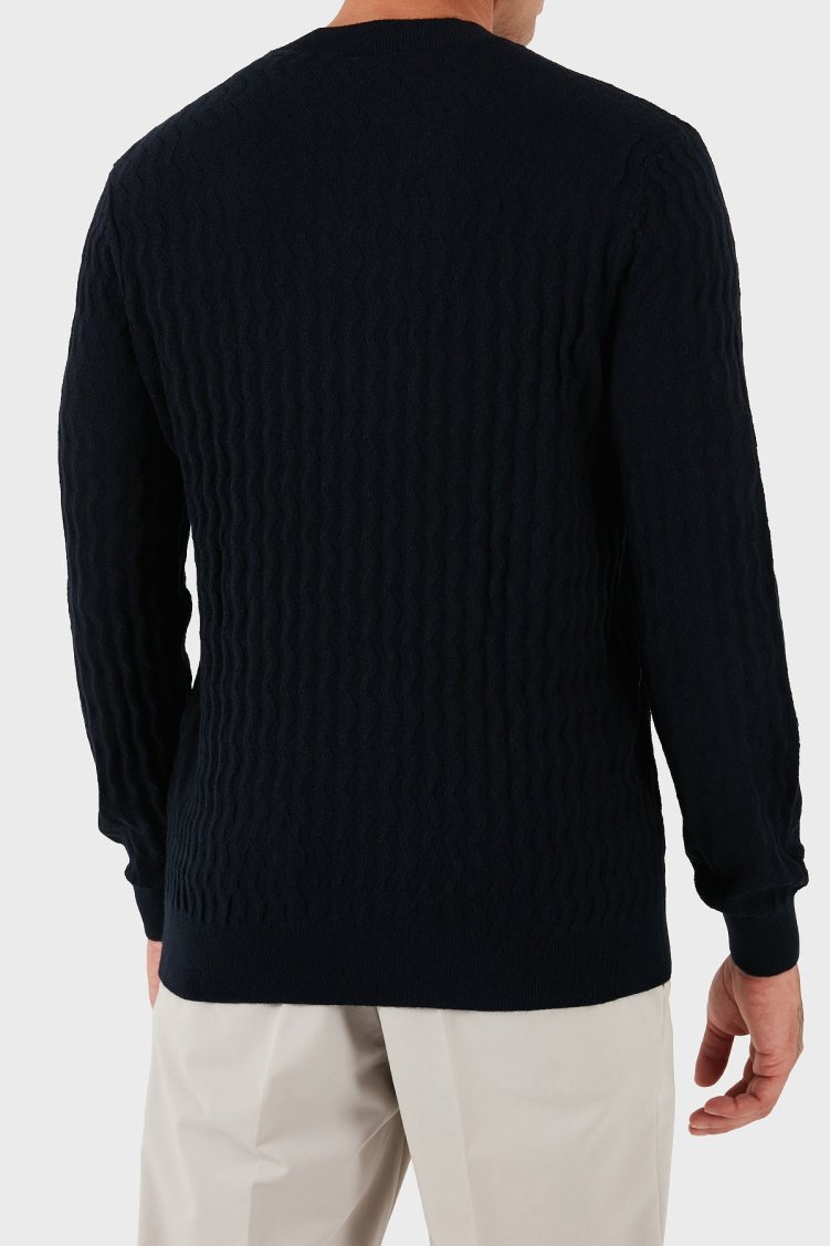 Armani Exchange Yün Karışımlı Regular Fit Bisiklet Yaka Dalgalı Dokuma Erkek Kazak XM001560 AF11982 FB065 LACİVERT - Armani Exchange (1)
