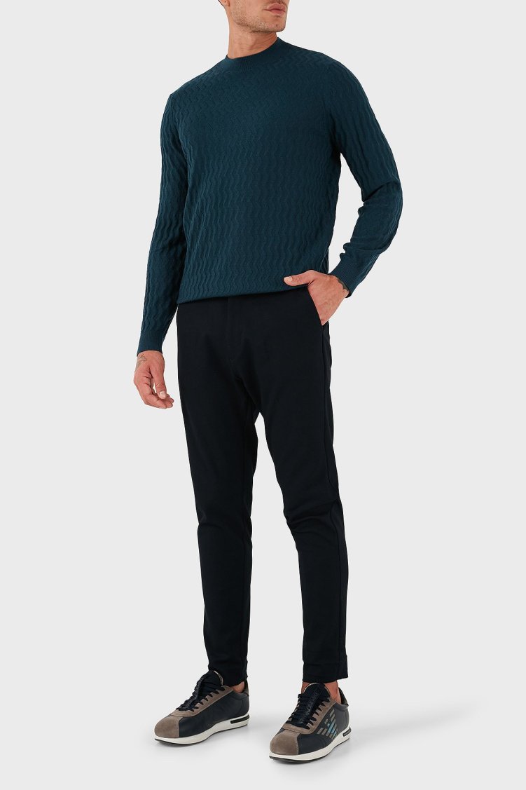 Armani Exchange Yün Karışımlı Regular Fit Bisiklet Yaka Dalgalı Dokuma Erkek Kazak XM001560 AF11982 FB068 PETROL - Armani Exchange (1)