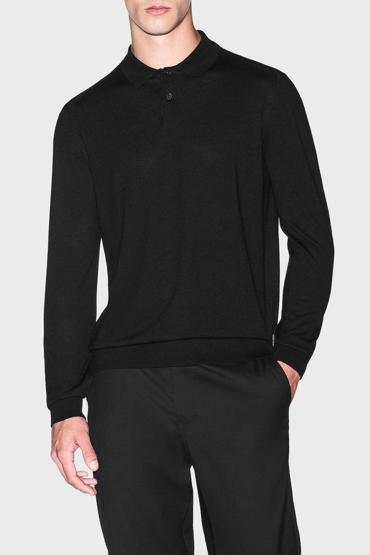 Armani Exchange Yün Karışımlı Regular Fit Düğmeli Erkek Polo XM003569 AF28778 UC001 Siyah - Armani Exchange