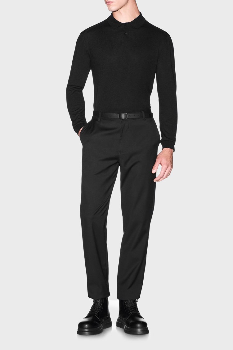 Armani Exchange Yün Karışımlı Regular Fit Düğmeli Erkek Polo XM003569 AF28778 UC001 Siyah - Armani Exchange (1)