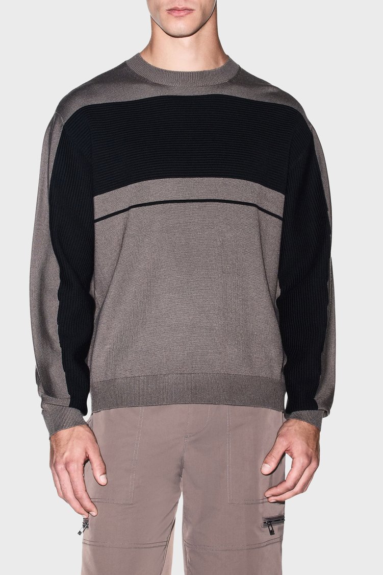 Armani Exchange Yün Karışımlı Regular Fit Yuvarlak Yaka Erkek Kazak XM002730 AF14007 M6029 Kahve-siyah - Armani Exchange