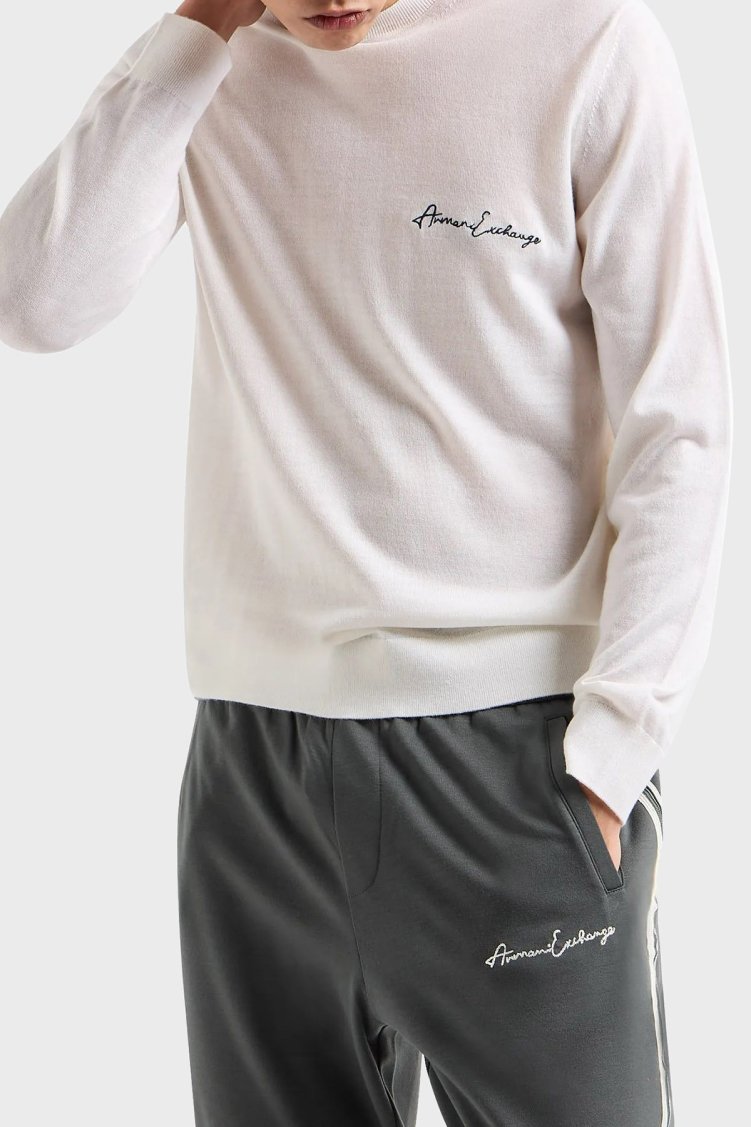 Armani Exchange Yünlü Regular Fit Bisiklet Yaka Erkek Kazak 8NZM5A ZM1YZ 1116 BEYAZ - Armani Exchange