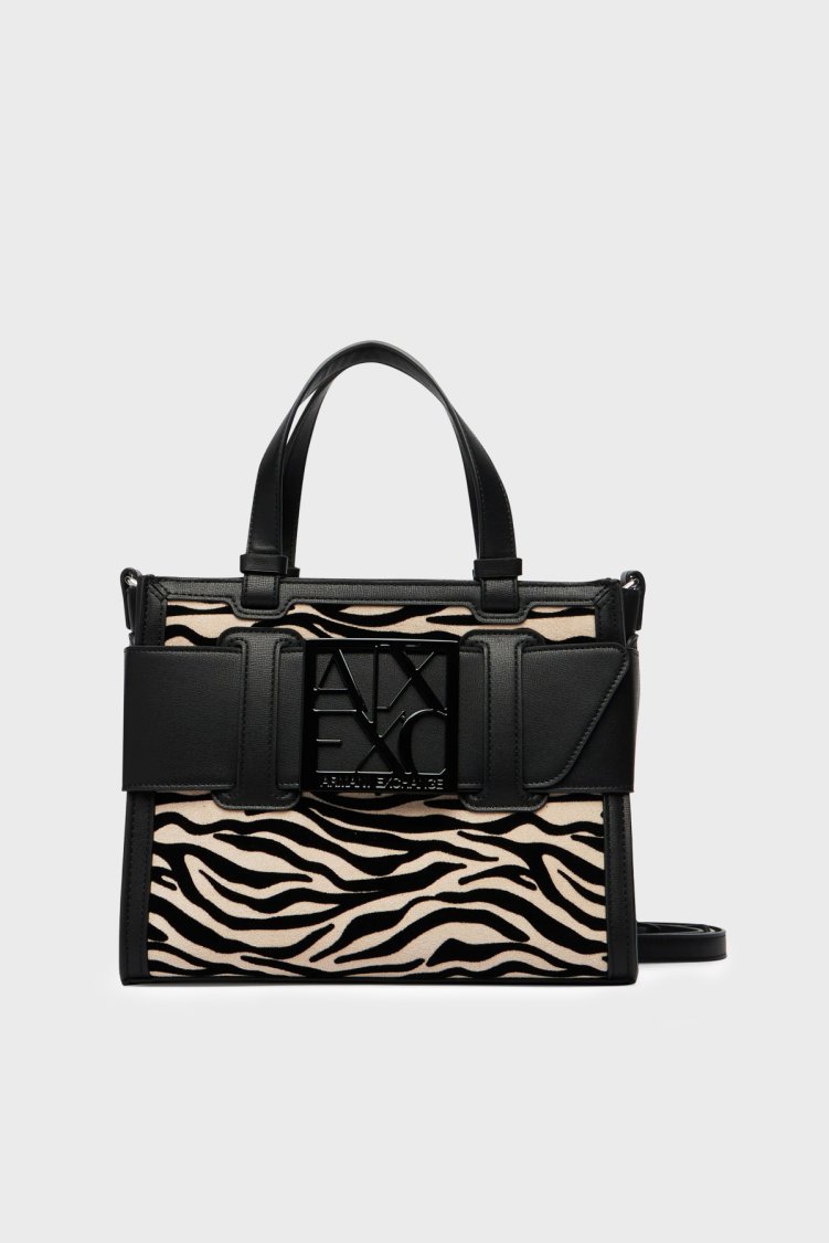 Armani Exchange Zebra Desenli Çıkarılabilir Askılı Kadın Çanta XW000392 AF26445 MC149 Siyah - Armani Exchange