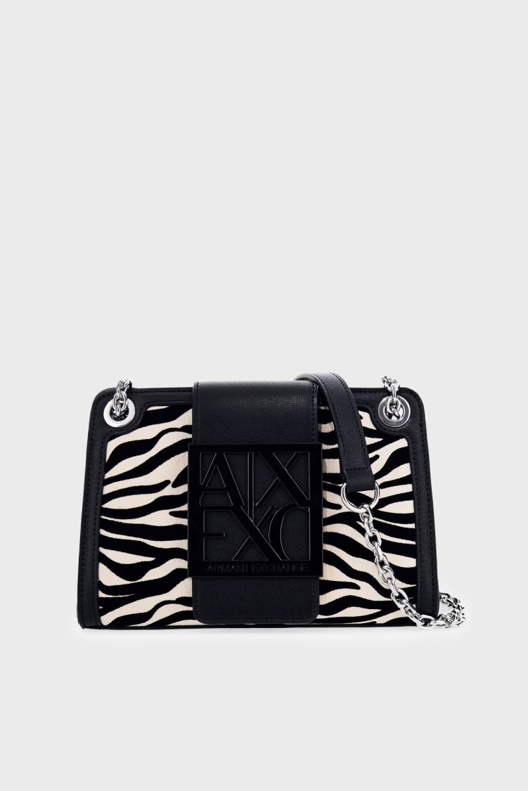 Armani Exchange Zebra Desenli Zincir Askılı Kadın Çanta XW000281 AF26445 MC149 Siyah - Armani Exchange