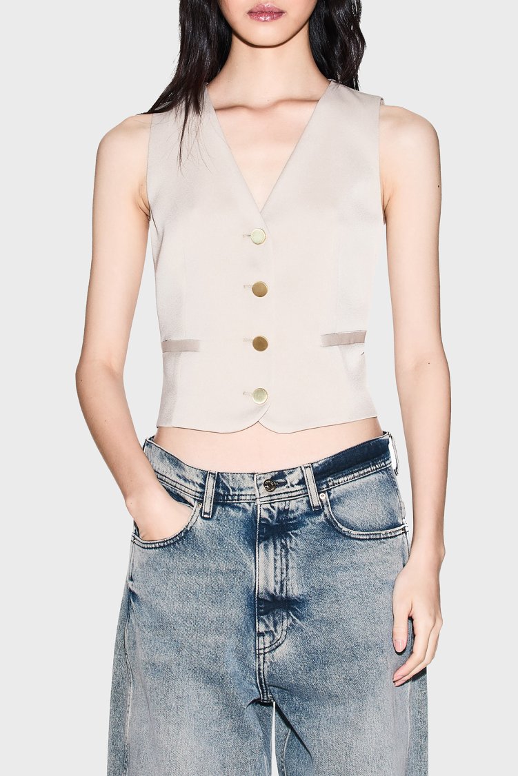 Armani Exchange Zincir Detaylı Regular Fit V Yaka Bayan Yelek XW001954 AF21553 U6223 BEJ - Armani Exchange