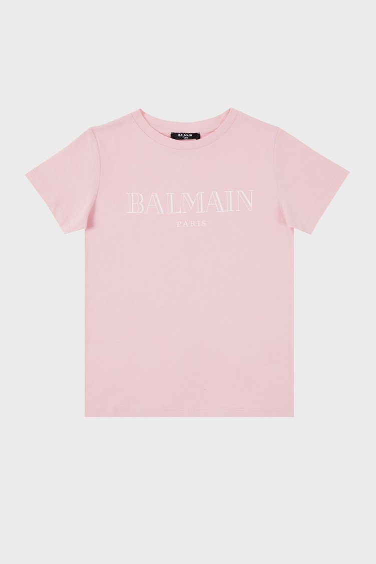 Balmain Pamuklu Bisiklet Yaka Çocuk T Shirt 6M8721 MX030 506 PUDRA - Balmain