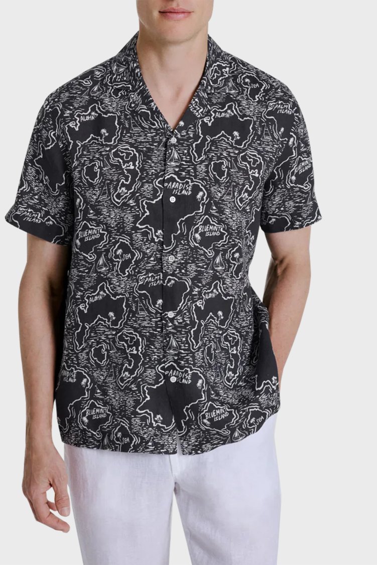 Bluemint % 100 Keten Comfort Fit Klasik Yaka Kısa Kollu Erkek Gömlek MARSPRINT 1333 LACİVERT - Bluemint