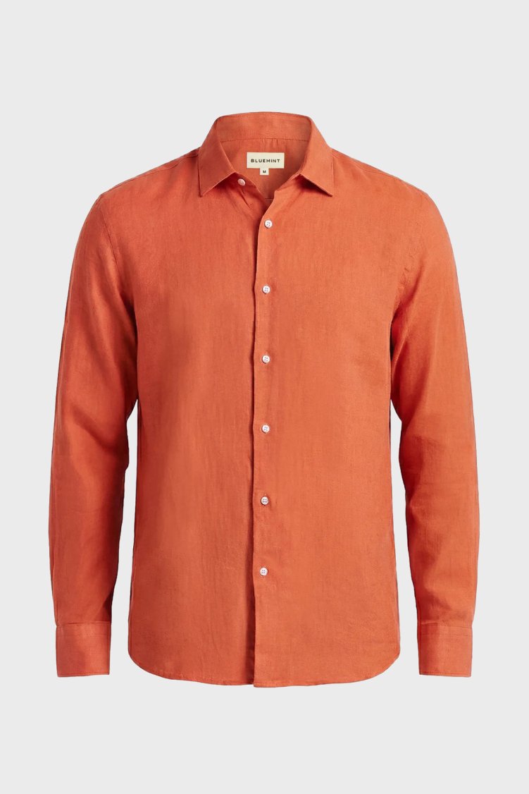 Bluemint % 100 Keten Comfort Fit Klasik Yaka Uzun Kollu Erkek Gömlek LUCASTRIPEY 221 KİREMİT - Bluemint (1)