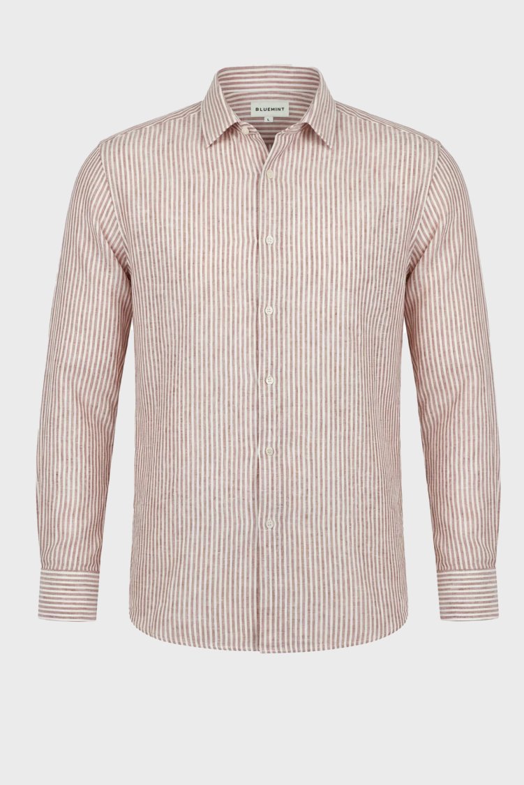 Bluemint % 100 Keten Comfort Fit Klasik Yaka Uzun Kollu Erkek Gömlek LUCASTRIPEY 221 Kiremit - Bluemint (1)