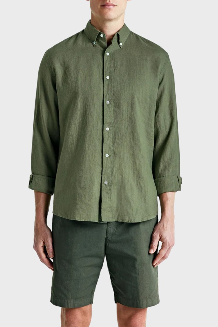 Bluemint % 100 Keten Comfort Fit Klasik Yaka Uzun Kollu Erkek Gömlek MARTIN1 015 HAKİ - Bluemint