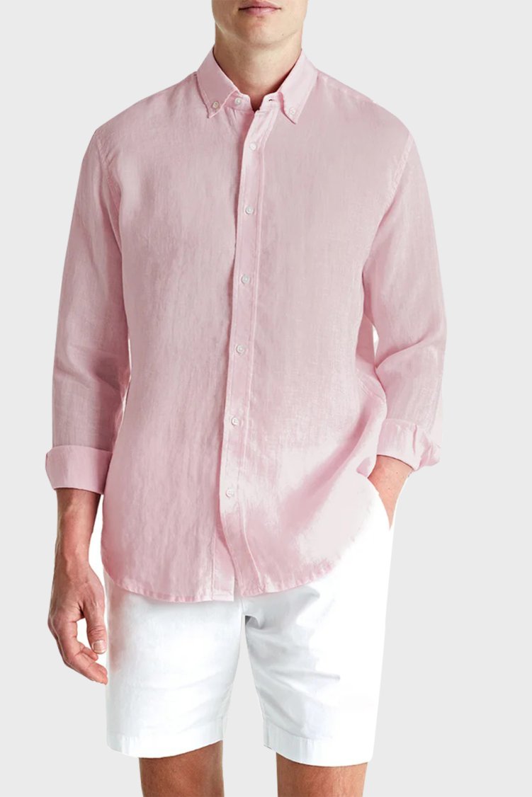 Bluemint % 100 Keten Comfort Fit Uzun Kollu Erkek Gömlek MARTIN 164 PEMBE - Bluemint