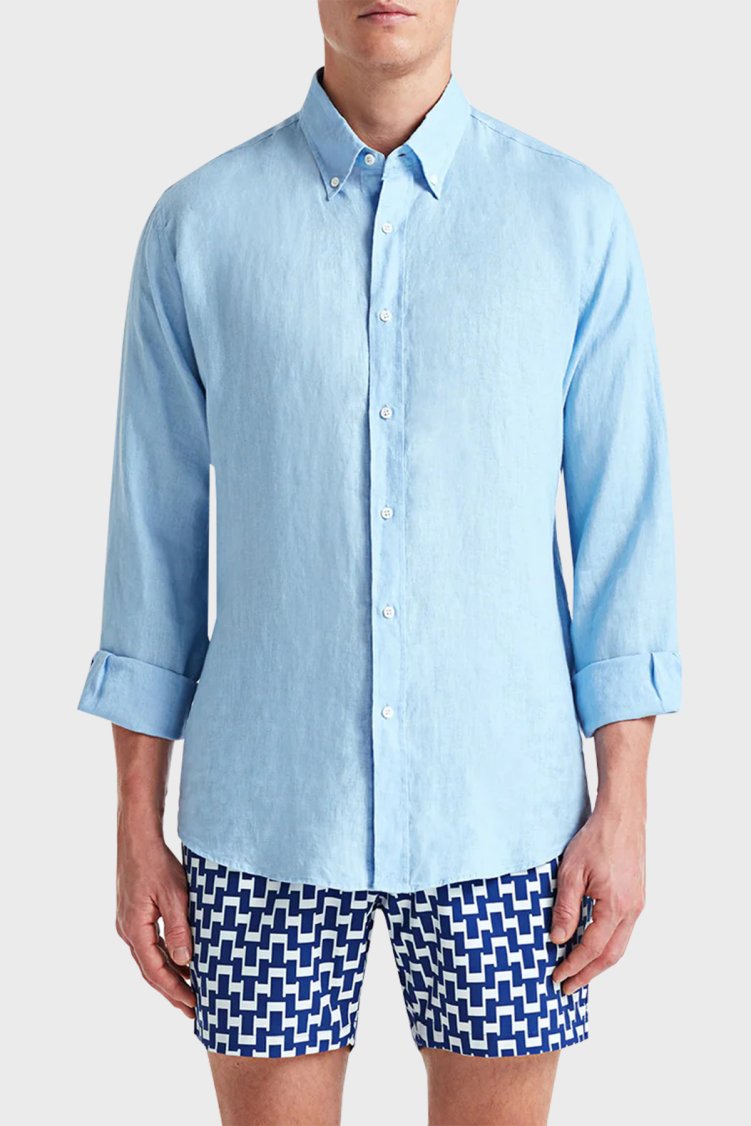 Bluemint % 100 Keten Comfort Fit Uzun Kollu Erkek Gömlek MARTIN 416 MAVİ - Bluemint