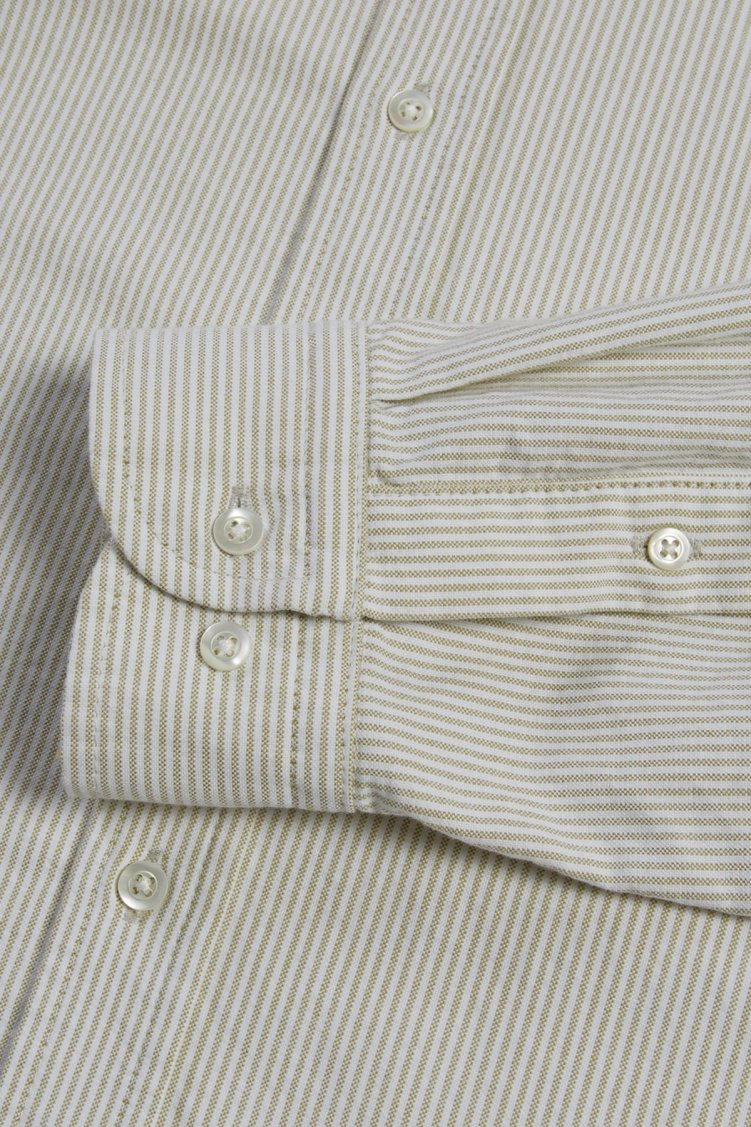 Bluemint Bm Oxford % 100 Pamuk Çizgili Comfort Fit Düğmeli Yaka Erkek Gömlek BM24002273MW 803 Olive - Bluemint (1)