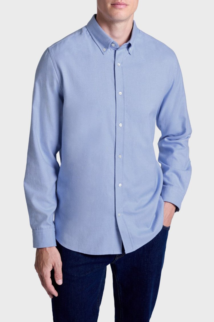 Bluemint Carlos % 100 Pamuk Regular Fit Düğmeli Yaka Erkek Gömlek BM25002677MW 1237 Açık mavi - Bluemint