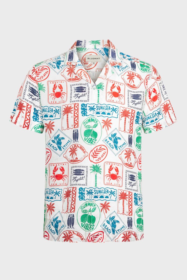 Bluemint Comfort Desenli % 100 Keten Kısa Kollu Erkek Gömlek MARSPRINT 1284 ÇOK RENKLİ - Bluemint (1)