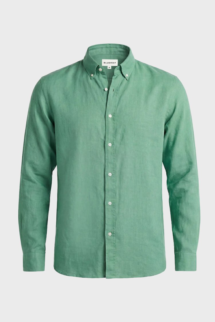 Bluemint Comfort Düğmeli Yaka Uzun Kollu Keten Erkek Gömlek MARTIN 106 YEŞİL - Bluemint (1)