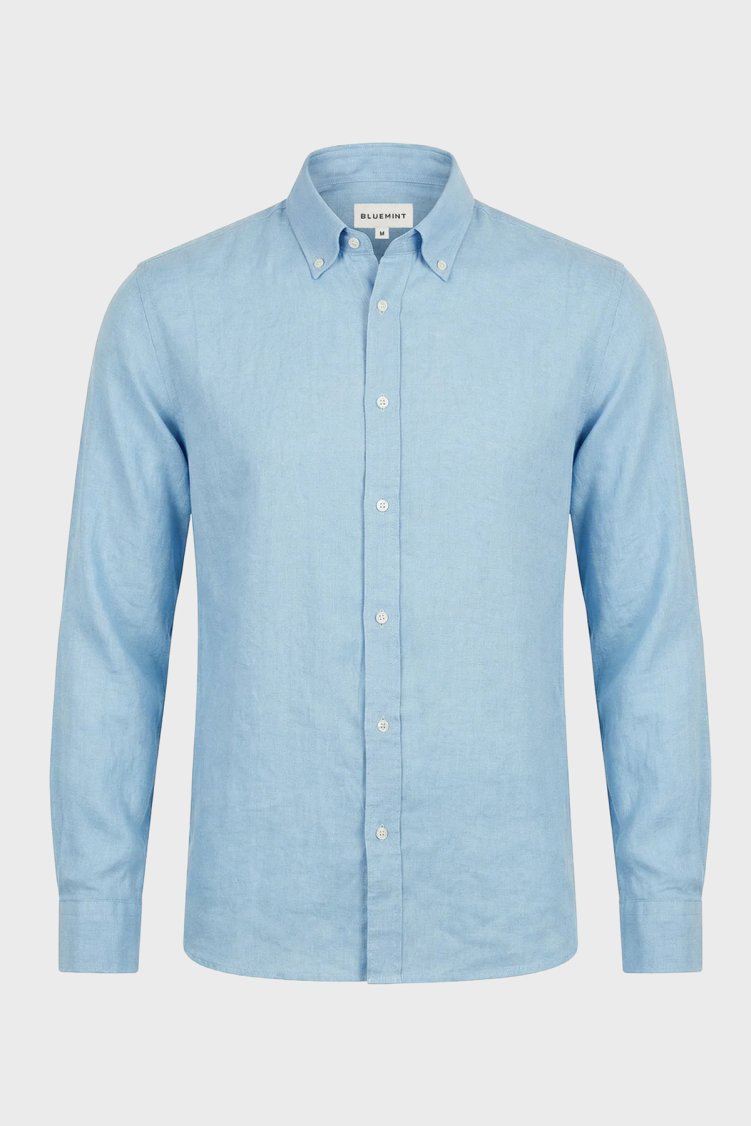 Bluemint Comfort Düğmeli Yaka Uzun Kollu Keten Erkek Gömlek MARTIN 318 MAVİ - Bluemint (1)