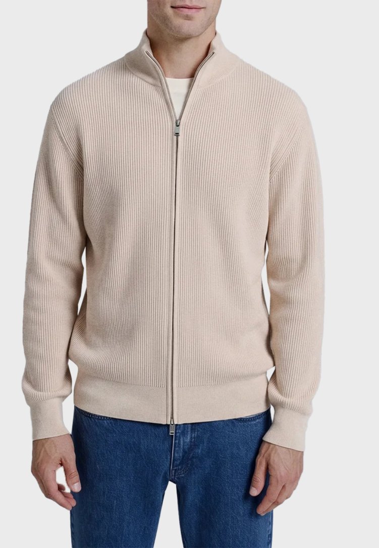Bluemint Comfort Fit Dik Yaka Triko Erkek Hırka BRIAN 1372 Kum - Bluemint