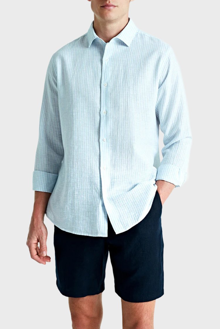 Bluemint Comfort Fit Lastikli Bel Keten Erkek Şort EDMUND 155 LACİVERT - Bluemint