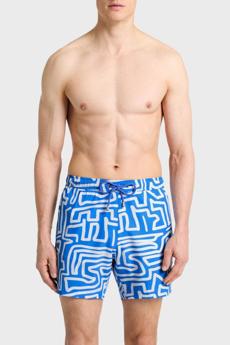 Bluemint Desenli Belden Bağlamalı Hızlı Kuruyan Erkek Mayo Short BM25003131MS 733 MAVİ-BEYAZ - Bluemint
